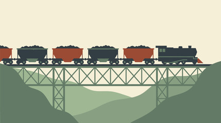 Coal train crossing a bridge over valley locomotive transportation © Adrian Ferdy