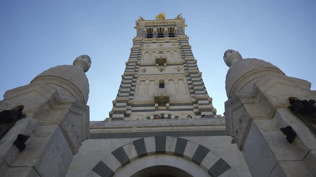 Famous landmark of Marseille, the basilica Notre Dame de la Garde, with its bell tower