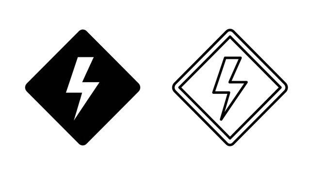 Electric warning sign and lightning bolt icon