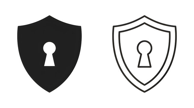 Shield with keyhole icon in black and white