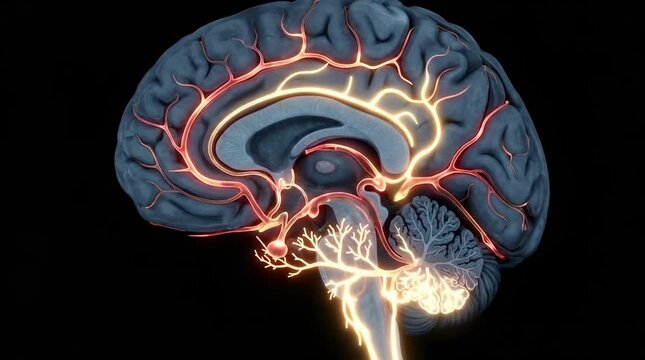 Blood flow spreading through human brain