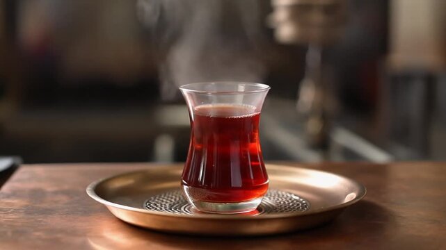 Steam rising from a turkish tea glass