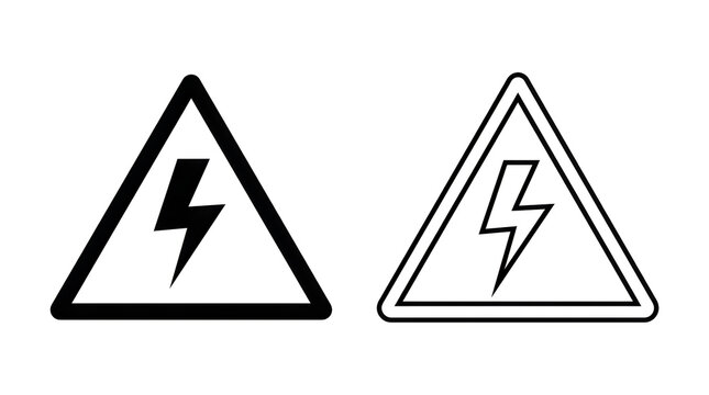 Electric warning and safety lightning triangle icons