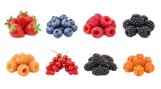 A vibrant assortment of nutritious garden berries including strawberries blueberries raspberries blackberries golden raspberries red currants mulberries and cloudberries represents a healthy