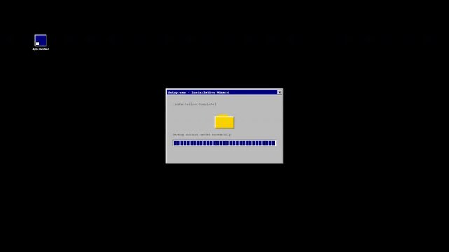 Retro Y2K Software Installation Wizard Animation with Progress Bar and Folder Icon