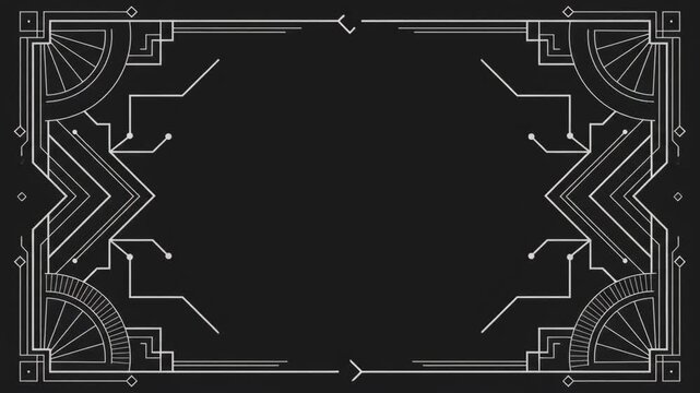 Art deco geometric frame line art animation on dark background