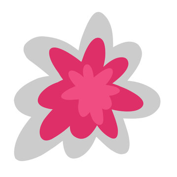 Hand drawn vector stylized pink flower sticker with grey shadow, isolated on white background. Perfect element for collage art, scrapbooking, note layout, pattern design, and mockup decoration