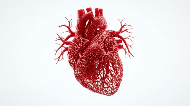 Human heart with red blood vessels