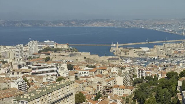 Stunning panoramic view of the city of Marseille, France, with its port and the Mediterranean Sea