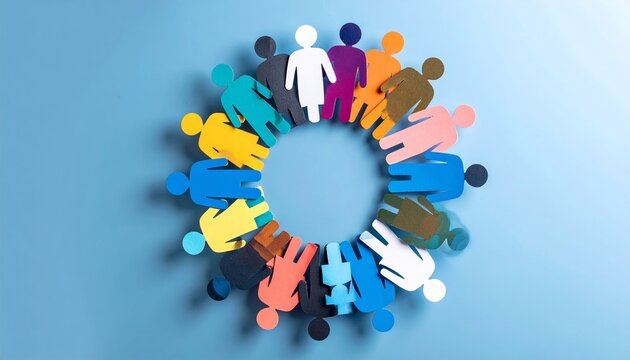 Diverse paper cut-out figures arranged in a circle symbolizing global unity and inclusion