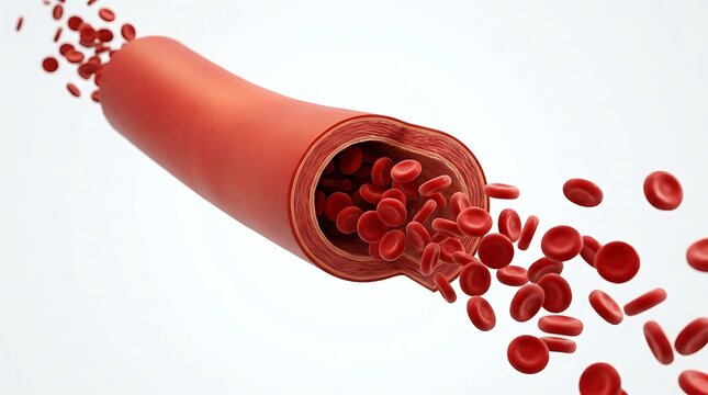 Red blood cells flowing through artery