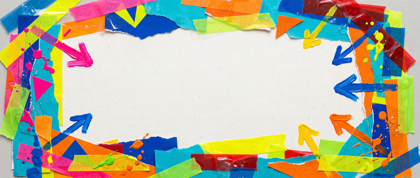 Pop Art Tape and Torn Paper Collage Frame around White Center for Sale Banner Online Course Key Visual and Event Promotion