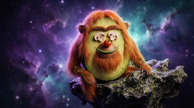Orangutan in cosmic space fantasy scene.