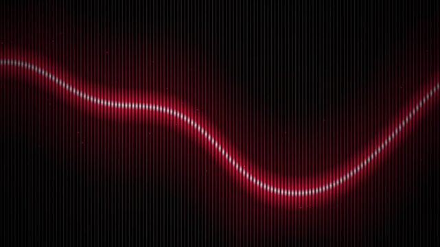 Retro analog oscilloscope wave on CRT monitor, glowing red signal line on black scanline background, vintage electronic frequency display, aesthetic glitch heart rate monitor pulse. High Quality