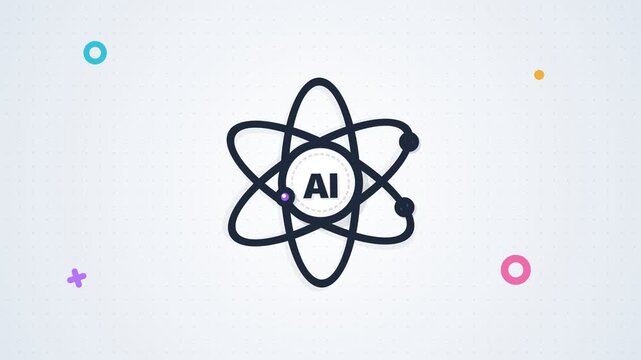 Artificial Intelligence Atom Animation with Orbiting Electrons on Clean White Tech Background