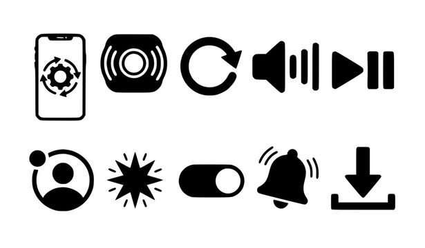 Solid Silhouette Mobile App UI Animation Keyframes Vector Icon Set
