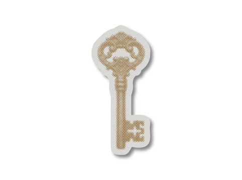 Vintage key in halftone pop art style on a transparent background, sticker design with a textured outline