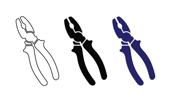 Three pliers in outline solid color variants.