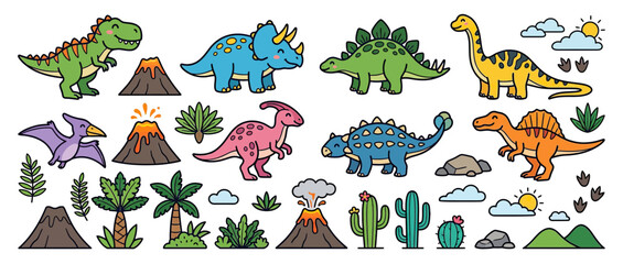 Cute cartoon dinosaurs and prehistoric elements collection © gaer