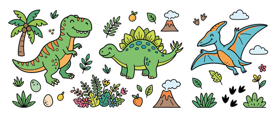 Cute cartoon dinosaurs isolated on transparent background © gaer