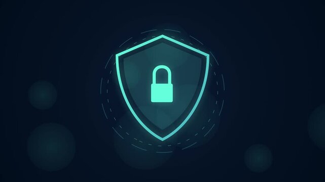 Digital security shield with lock icon on dark background