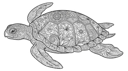 Fototapeta premium Intricate Floral Turtle Illustration Isolated