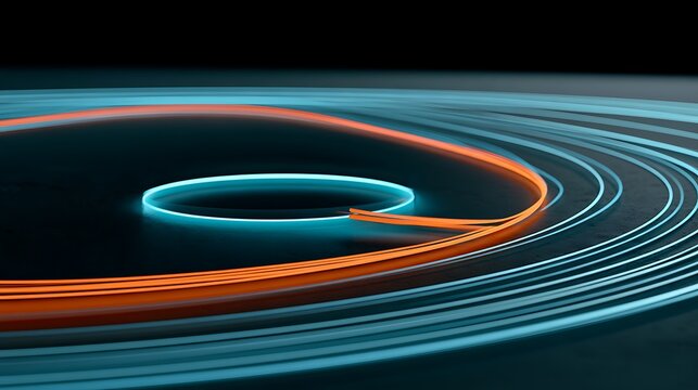Intelligent cybersecurity agent analyzing network behavior, elegant parallel blue light paths flowing smoothly across a dark surface,