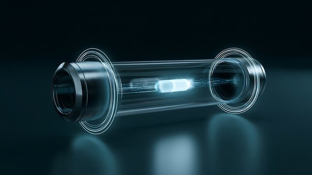 Two autonomous AI agent cores exchanging a luminous encrypted data capsule through a transparent protective tunnel