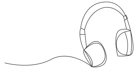 Obraz premium Continuous single line drawing of modern headphones for music listening
