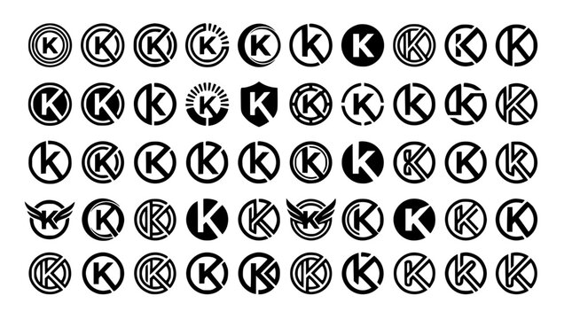 Creative K Letter Circular Emblem Logo Monogram Branding Vector Set