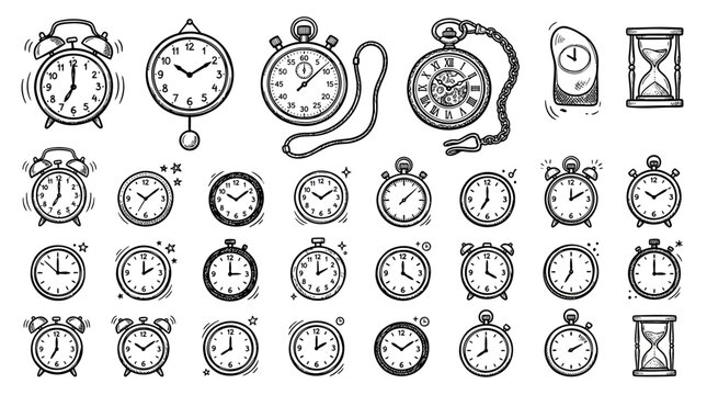 Collection of Hand-Drawn Timekeeping Devices