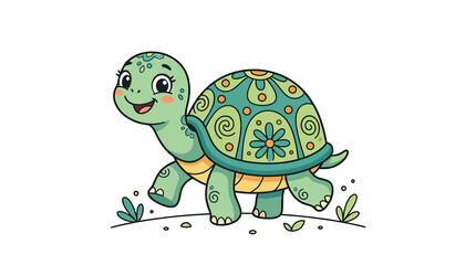 Obraz premium Cute Cartoon Turtle with Ornate Shell Isolated