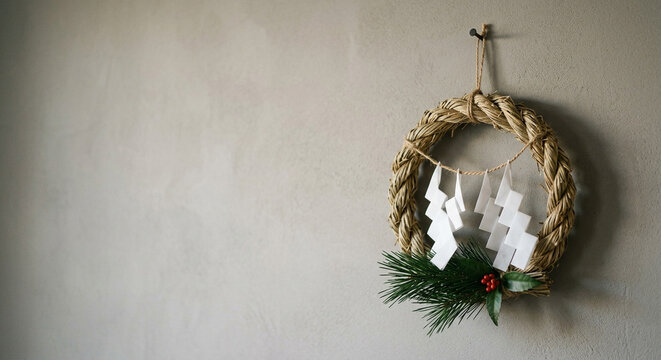 Traditional Japanese New Year Shimenawa Rope Decoration with Shide
