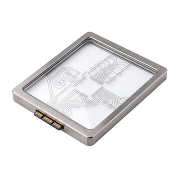 Sleek futuristic solid state drive isolated on transparent background