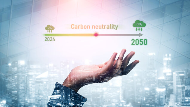 Carbon neutrality timeline illustrates carbon, neutrality, and reduction targets from 2024 to 2050 to support global sustainability and green initiatives Vouch