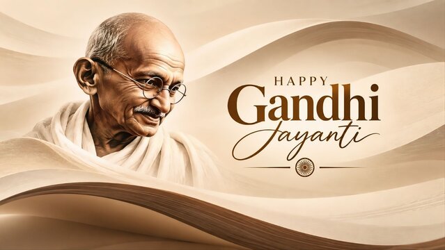 Soft beige abstract background for happy gandhi jayanti featuring elegant flowing lines mahatma gandhi indian leader