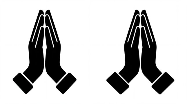 Black silhouette icon of praying hands isolated on a white background