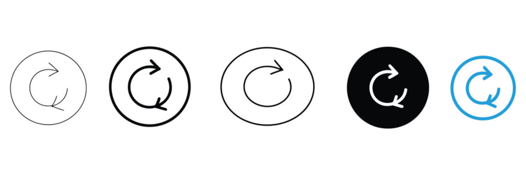 Update icon featuring refresh and reload arrows, page updating, data synchronization, process restart, retry action, digital interface, and web navigation symbol.
