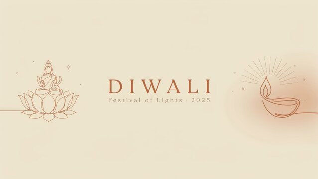 Minimalist line art banner design celebrating the Diwali festival of lights