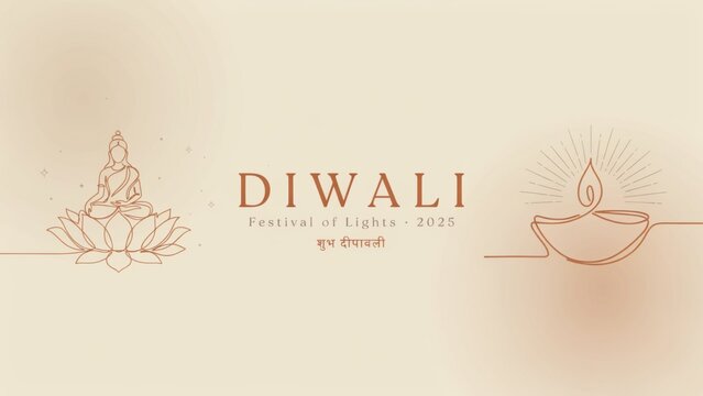 Minimalist continuous line art vector banner template for Diwali festival celebration