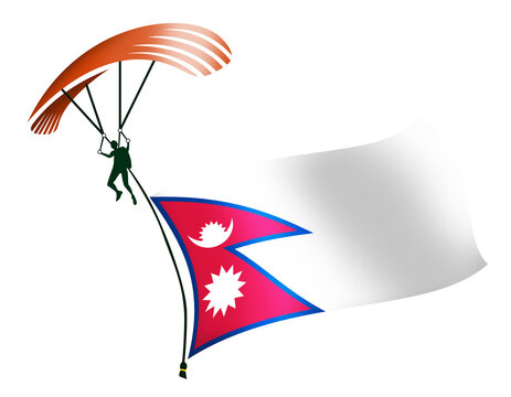 A skydiver, A paratrooper, A parachutist carrying a flag of Nepal
