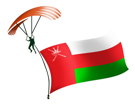 A skydiver, A paratrooper, A parachutist carrying a flag of Oman