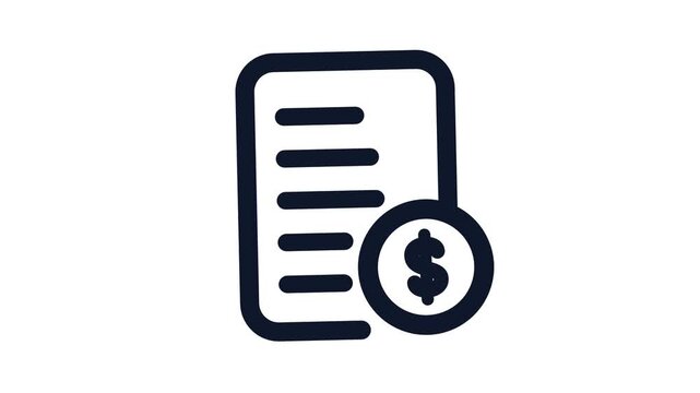 Clean minimalist line graphic with dynamic currency symbol, invoice and financial document animation icon, billing statement with dollar coin symbol, animated tax report, financial accounting 