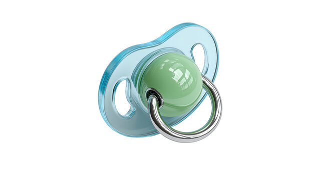 Realistic Baby Pacifier With Blue Shield And Green Nipple Ring 3D Render Close Up Isolated on White Background