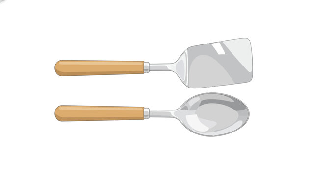 Kitchen utensils vector illustration of a spatula and a spoon with wooden handles isolated on a white background