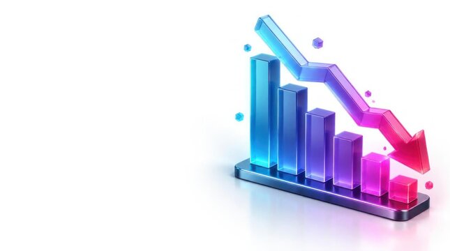 3D Bar Chart Falling Down Arrow Graph, Business Decline Concept