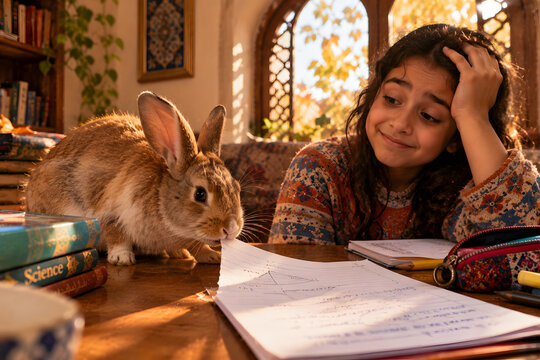 Rabbit Nibbling Corner Of Homework Page