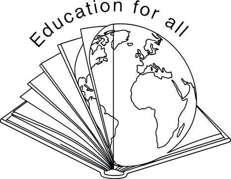 Education for all concept globe on open book showing learning and knowledge spread worldwide symbol of global literacy and information access for everyone