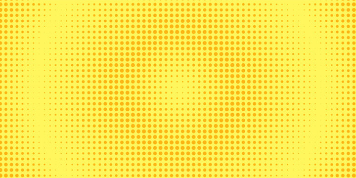 Yellow Halftone Dotted Gradient Background With Retro Comic Texture.
