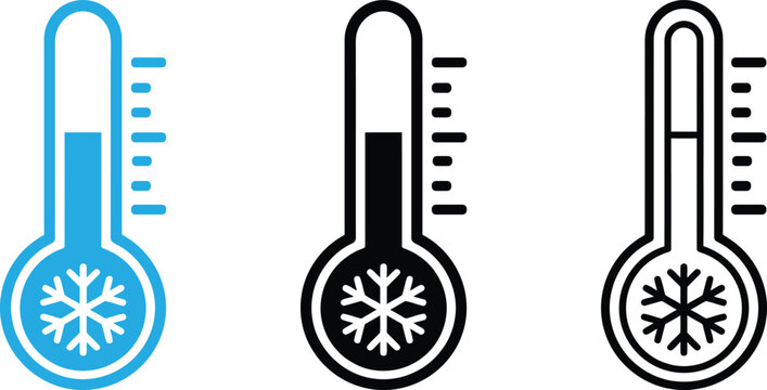 Thermometers displaying cold weather conditions with snowflake symbols thermometer icon low temperature climate change thermometer scale